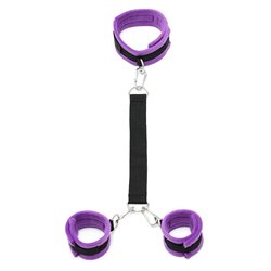 Handcuffs to Collar with Leash Adjustable Purple