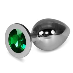 Metal Butt Plug RoseBud Classic with Green Jewel Size L