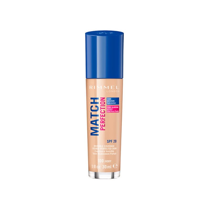 Rimmel London Match Perfection Foundation Spf20 100 Ivory 30ml - unisex - Teknashop Ltd