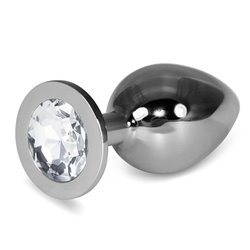 Metal Butt Plug RoseBud Classic with Clear Jewel Size L