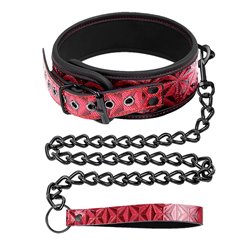 Adjustable Collar With Leash Diamond Vegan Leather