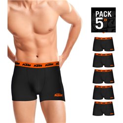 SET 5 BOXERS KTM MICROFIBRA 92% POLIÉSTER 8% ELASTANO MULTICOLOR NEGRO CON CINTURA NARANJA