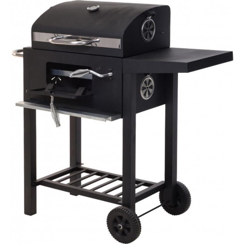 Charcoal Grill with Side Table on Wheels 45 x 32 cm Black