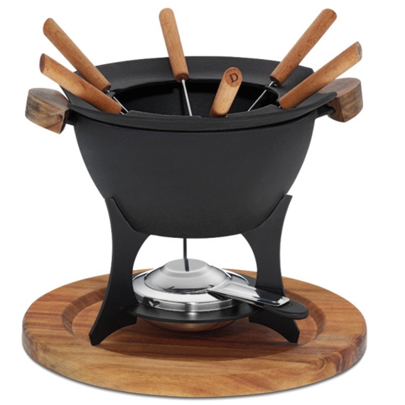 Country fondue set 6 persons 1 liter 11-piece black