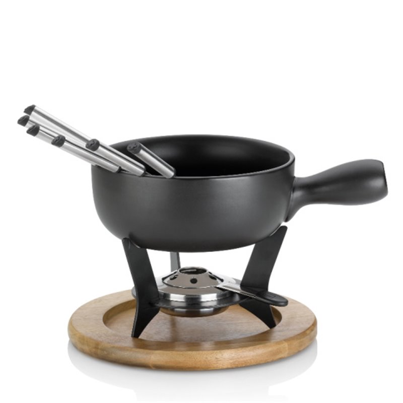 Country fondue set 6 persons 2 liters 10-piece black