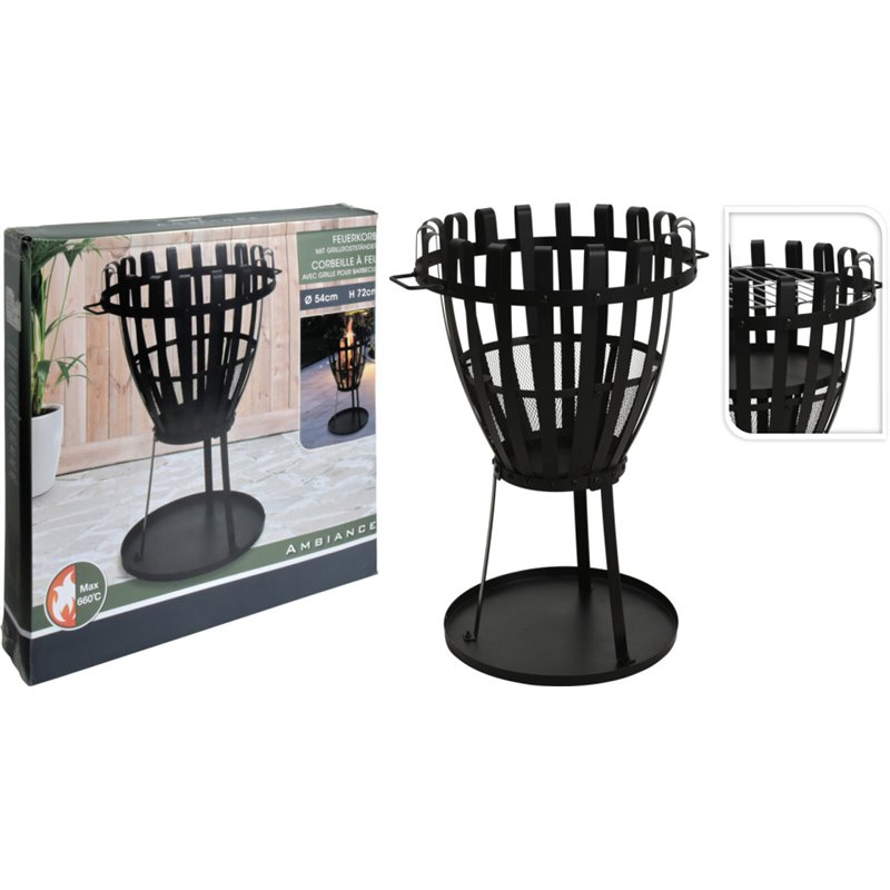 2-in1 Fire basket with BBQ Grill 660°C Ø 54 cm Black