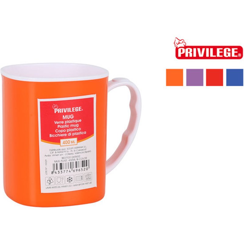 MUG PLÁSTICO 350ML BICOLOR PRIVILEGE - COLORES SURTIDOS