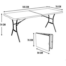 MESA RECTANGULAR PLEGABLE MALETÍN LIFETIME 185X76X74 CM