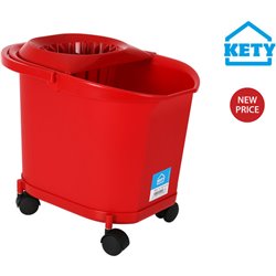 CUBO 16L C/RUEDAS. ASA Y ESCURRIDOR ROJO KETY