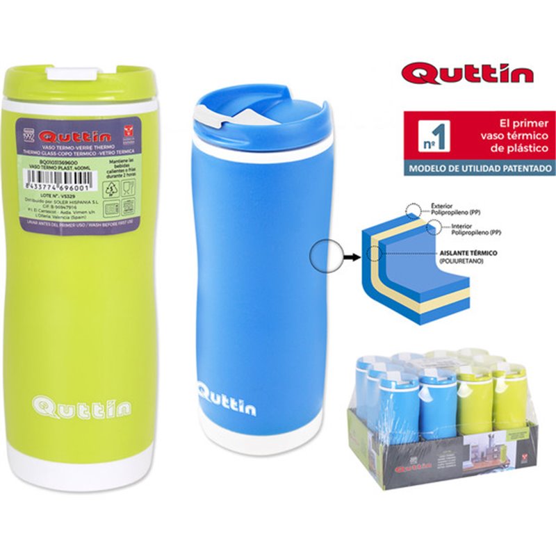 BOTELLA TERMO PLAST. 400ML QUTTIN