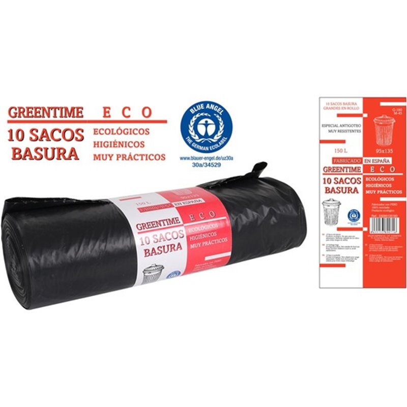 10 SACOS BASURA 95X135-G180-150 L. GREENTIME ECO