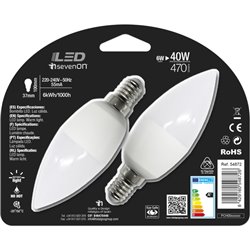 LED SMD VELA PLÁSTICO 6W (=40W) 470LM E14 7HSEVENON - 2UDS