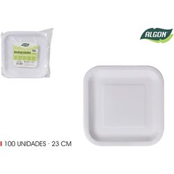 SET-100PLATO CUAD.CART NATURAL 23CM ALGON