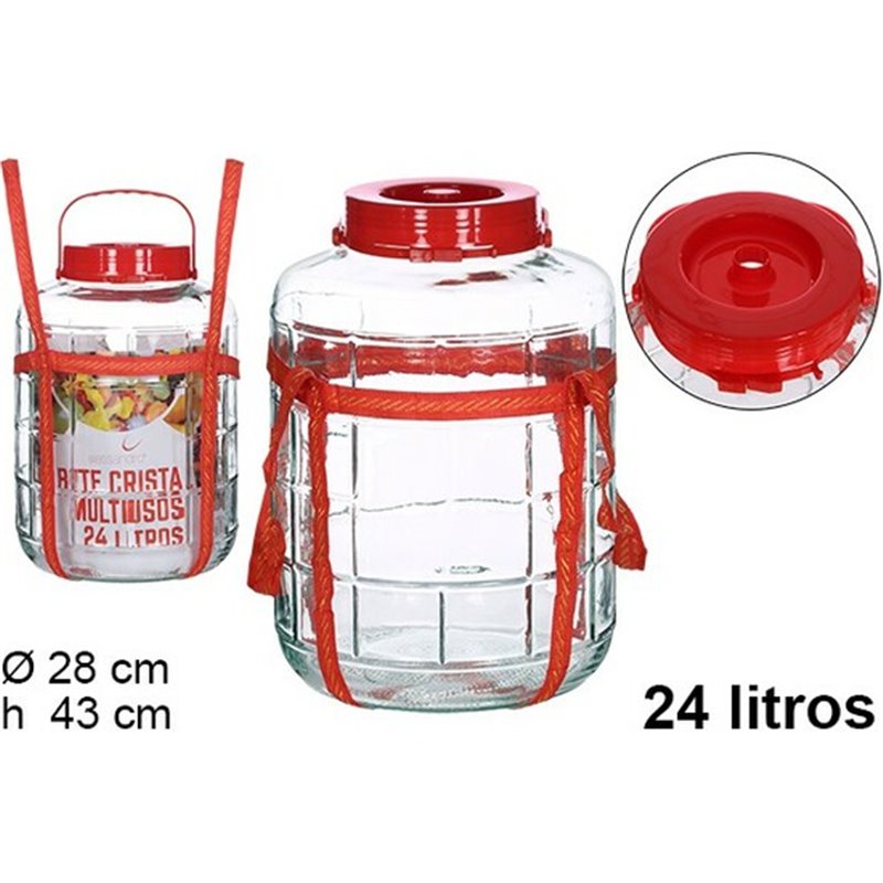 BOTE CRISTAL CON ASA ROJA 24 LITROS