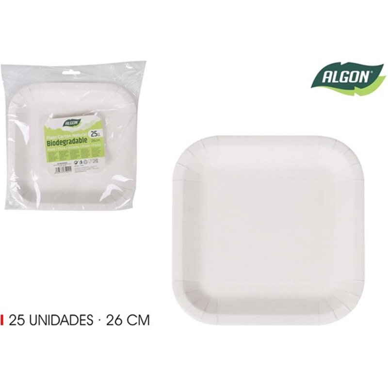 SET-25 PLATO CUAD.CART NATURAL 26CM ALGON