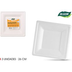 SET-3 PLATO BIO. CUAD. 26CM CAÑA ALGON