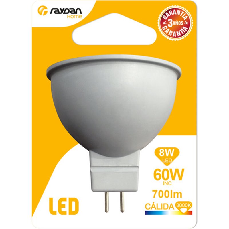 BOMBILLA LED SPOTLIGHT MR16 12V GU5.3 8W (60W) 700LM 3000K 15000H RAYDAN HOME BL.1