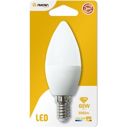 BOMBILLA LED VELA C37 E14 7,4W (=60W) 806LM 3000K 15000H RAYDAN HOME BL.1