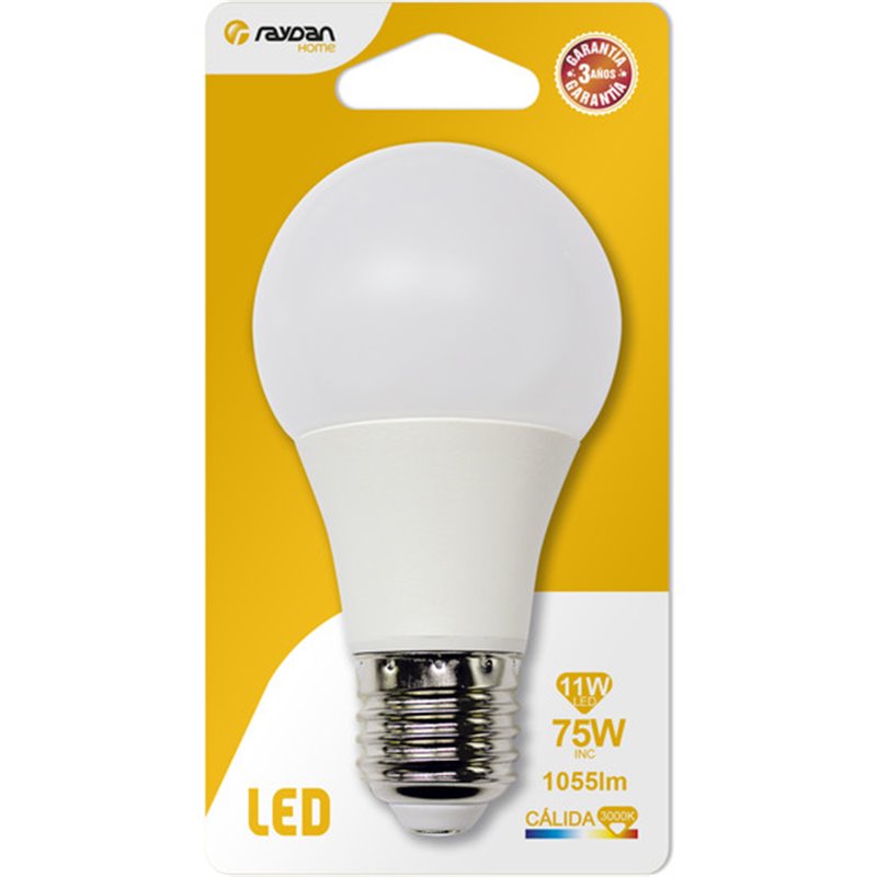 BOMBILLA LED ESTANDAR A60 E27 11W (75W) 1055LM 3000K 15000H RAYDAN HOME BL.1