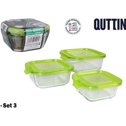 SET 3 FIAMBRERAS CUADRADAS C/TAPA VERDE QUTTIN