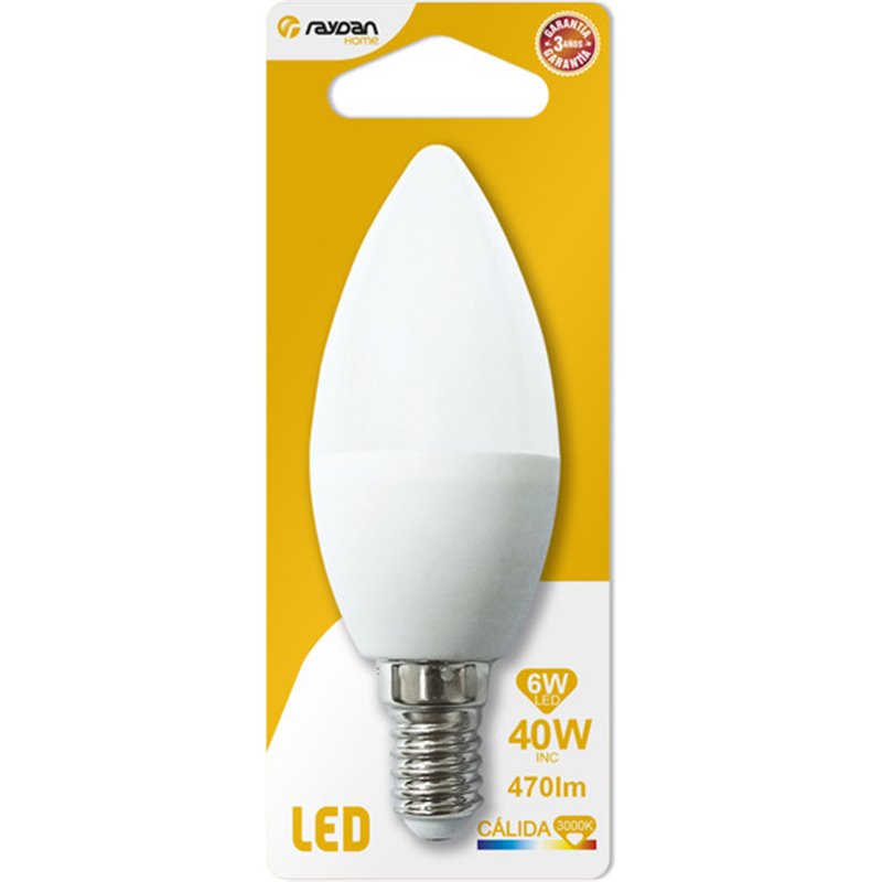 BOMBILLA LED VELA C37 E14 6W (40W) 470LM 3000K 15000H RAYDAN HOME BL.1