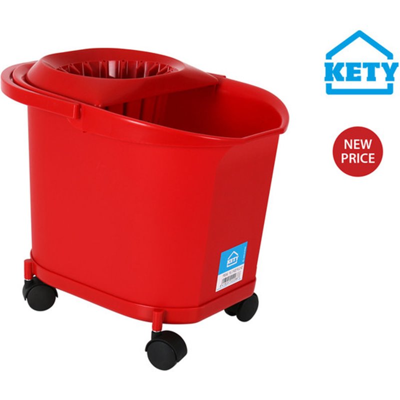 CUBO 16L C/RUEDAS. ASA Y ESCURRIDOR ROJO KETY