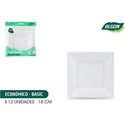 SET-12 PLATO CUAD. PLAST. ECO. 18CM ALGON