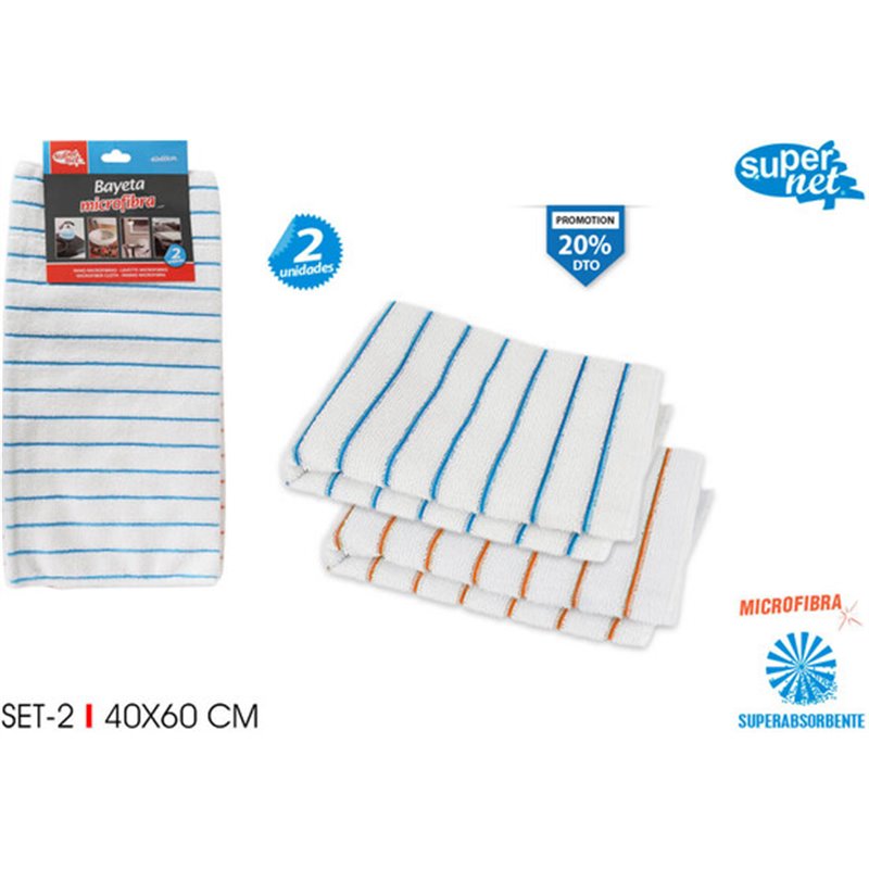 SET2 BAYETAS MICROFIBRA 40X60CM SUPERNET