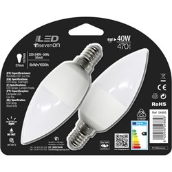 LED SMD VELA PLÁSTICO 6W(=40W) 470LM E14 7HSEVENON - 2UDS