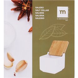 SALERO CERAMICA CON TAPA BAMBU 13X13X12.5CM