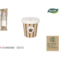 SET-10 VASO CARTON CAFE C/TAPA 120C ALGON