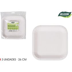 SET-3 PLATO CUAD.CART NATURAL 26CM ALGON