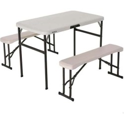 CONJUNTO DE MESA (106X61X74 CM) Y DOS BANCOS (94X22X42 CM)PLEGABLES CON ASAS INCORPORADAS PARA 4 PERSONAS - Teknashop Ltd