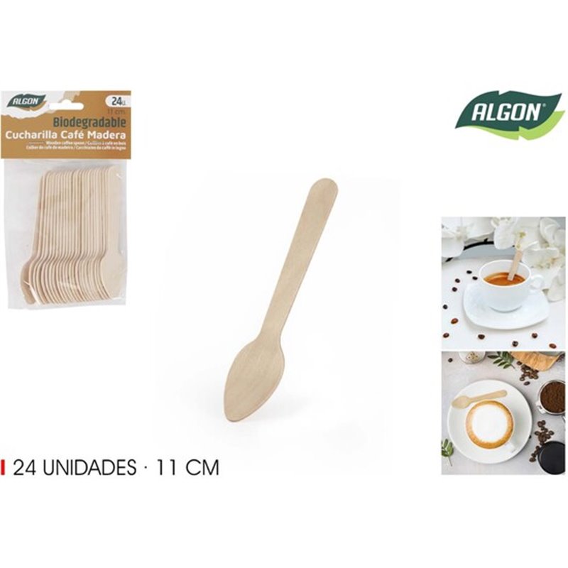 SET-24 CUCHARA CAFE MADERA 11CM ALGON