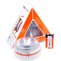 HELP FLASH - LUZ DE EMERGENCIA AUTÓNOMA, SEÑAL V16 DE PRESEÑALIZACIÓN DE PELIGRO Y LINTERNA, HOMOLOGADA, NORMATIVA DGT, V16, CON