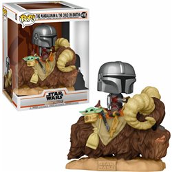 FIGURA POP STAR WARS THE MANDALORIAN MANDO ON BANTHA WITH CHILD IN BAG