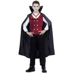 DISFRAZ VAMPIRO CAPA, CHALECO CON CAMISA, COLLAR Y PANTALONES TALLA 5-6 Y