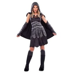 DISFRAZ GUERRERA TENEBROSA VESTIDO CON CAPA Y CAPUCHA, MANGUITOS Y CUBREBOTAS TALLA S