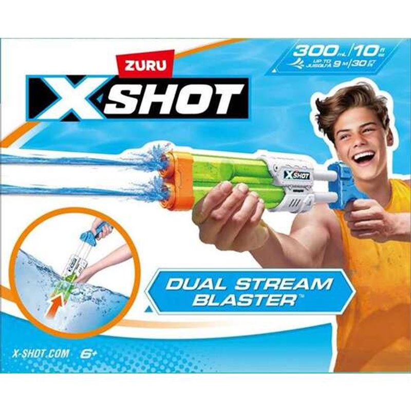 PISTOLA DE AGUA X-SHOT SMALL QUAD STREAM BLASTER CON DOS CAÑONES 132X402X53CM - MODELOS SURTIDOS