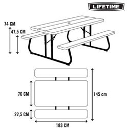 MESA DE PICNIC PLEGABLE MARRÓN 183X145X74 CM