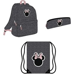 PACK PAPELERIA 3 PIEZAS MINNIE MOUSE : MOCHILA, ESTUCHE Y SAQUITO