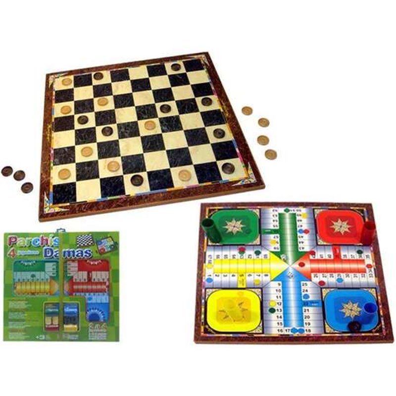 TABLERO DE MADERA PARCHIS 4 Y DAMAS CON ACCESORIOS 40,5X40,5X1,2 CM