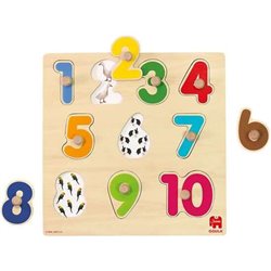 PUZZLE ENCAJABLE NUMEROS, DE MADERA 10 PIEZAS 28X28X2.5 CM GOULA