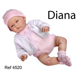 MUÑECA REBORN DIANA CON PELELE, CHAQUETA Y GORRO ROSA 46 CM (1.500 GR)