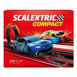 PISTA SCALEXTRIC JUMP & LOOP. INCLUYE COCHES CON LUZ,MANDO CON TURBO ,VALLAS,PUENTE,RAMPA Y LOOPING 6,66M DE PISTA 156X123 CM