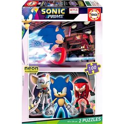 SONIC PUZZLE DOBLE 2X100 PIEZAS NEÓN