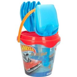 CUBO PLAYA HOT WHEELS 14 CM CON PALA,RASTRILLO,CEDAZO Y 1 MOLDE EN RED - MODELOS SURTIDOS