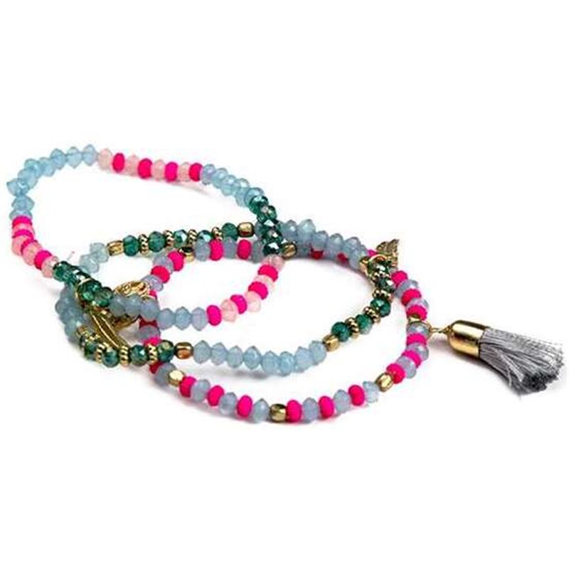 PULSERA TRIPLE DE BOLITAS DE COLORES CON ABALORIOS