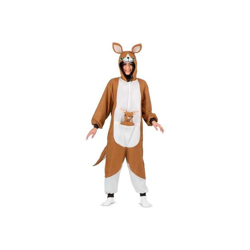 DISFRAZ ADULTO CANGURO TALLA L (KIGURUMI CON CAPUCHA, COLA Y PELUCHE) - Teknashop Ltd