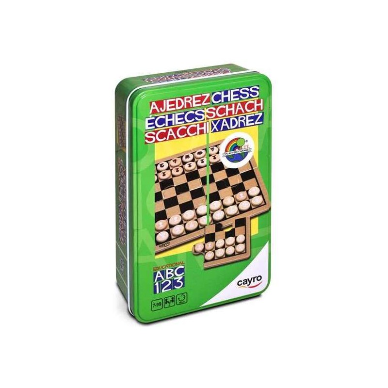 JUEGO AJEDREZ DE MADERA EN CAJA DE METAL 12X19,5X5CM - Teknashop Ltd